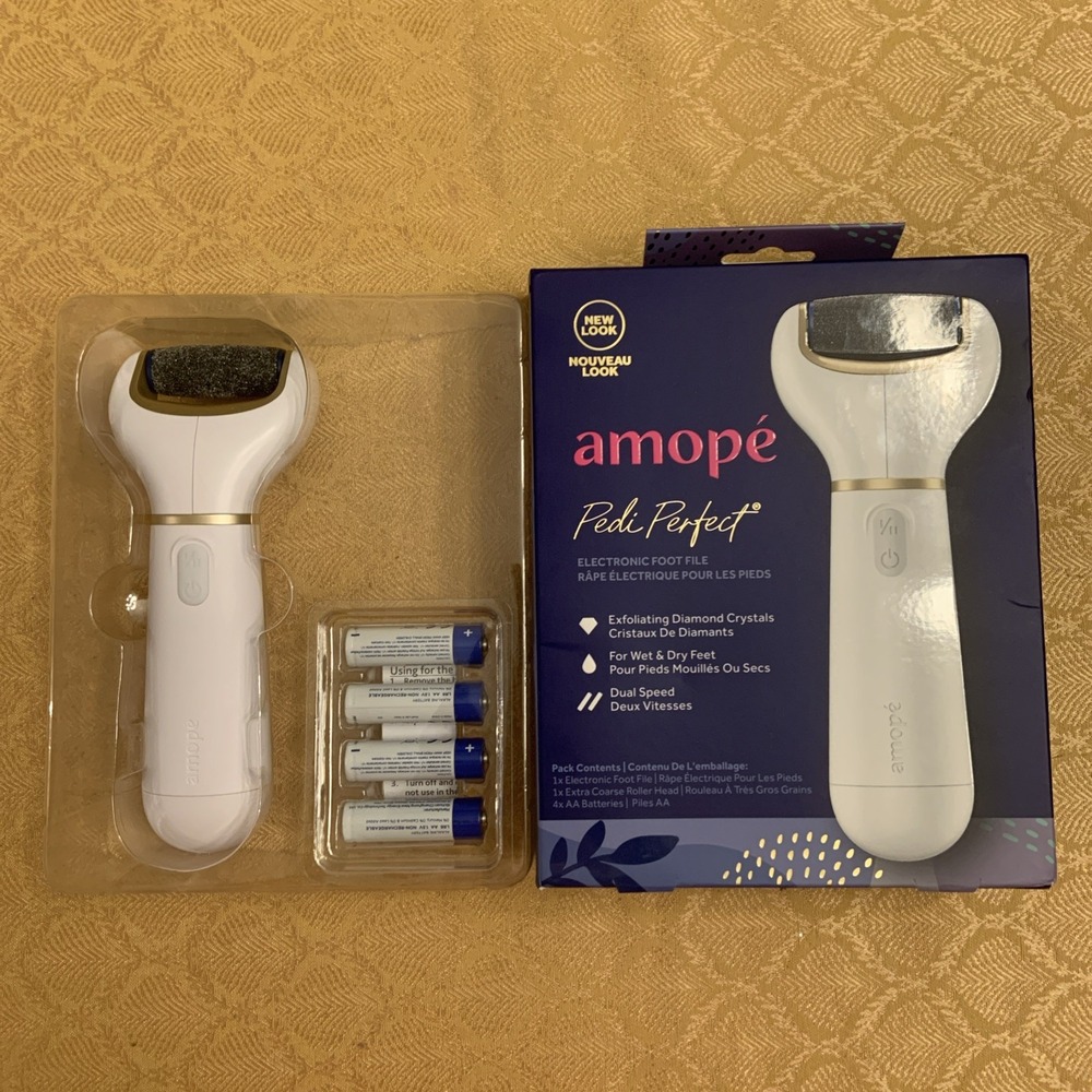 Amope Roller Head Electronic Foot File Pedi Perfect With Diamond Crystals White